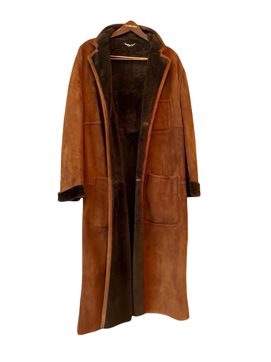 Asprey London Men's Nappa Lambskin Shearling Overcoat | Cognac Brown | Size Xl